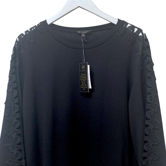 DG2 DIANE GILMAN Black Top Size XL Lace Tee Long Sleeve Womens Rayon Blend NWT - Picture 3 of 11